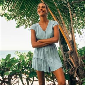 Lulus sage blue tiered button up romper- tried on once, GREAT condition
